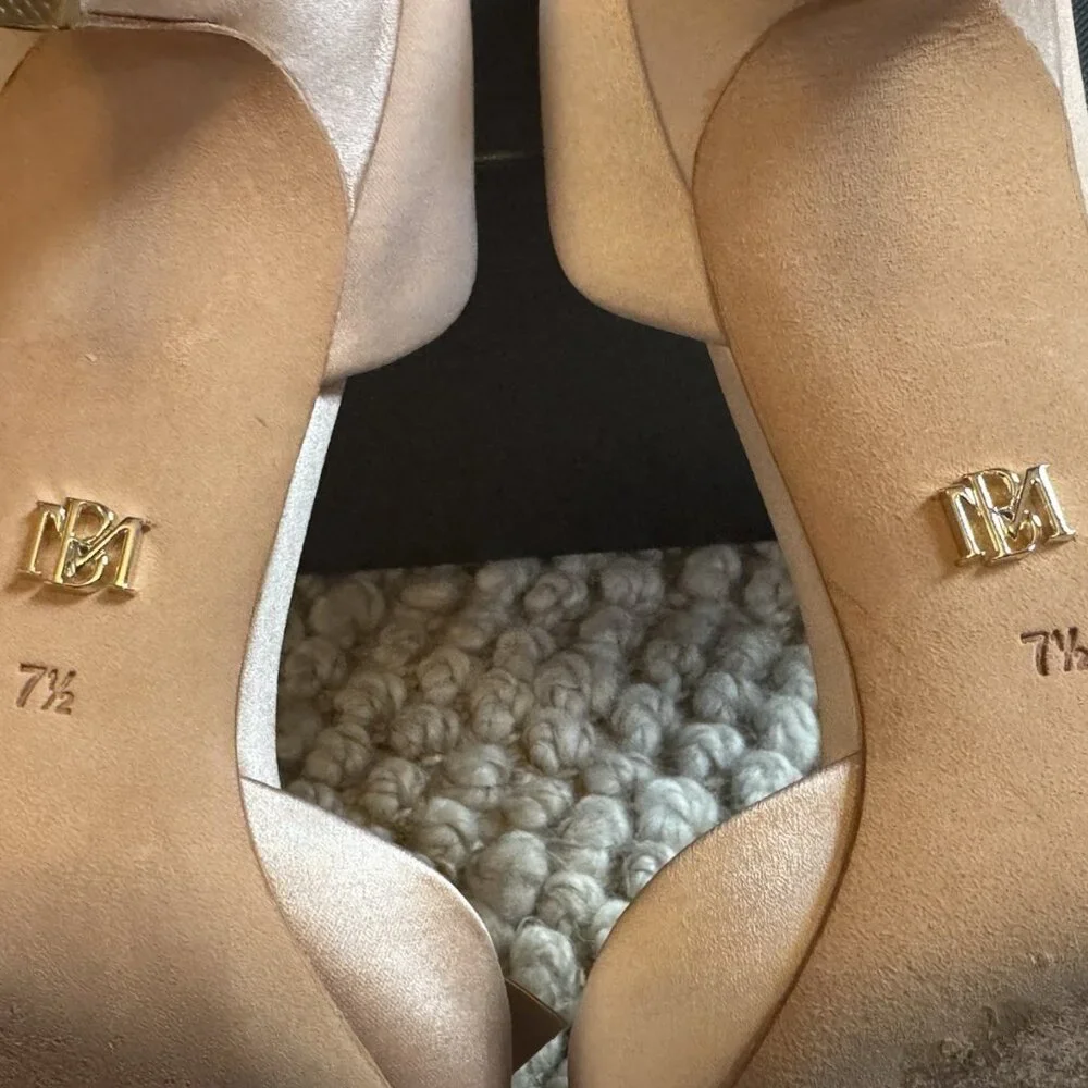 Badgley Mischka Meilani Blush Pink Satin Kitten Heel Crystal Bows